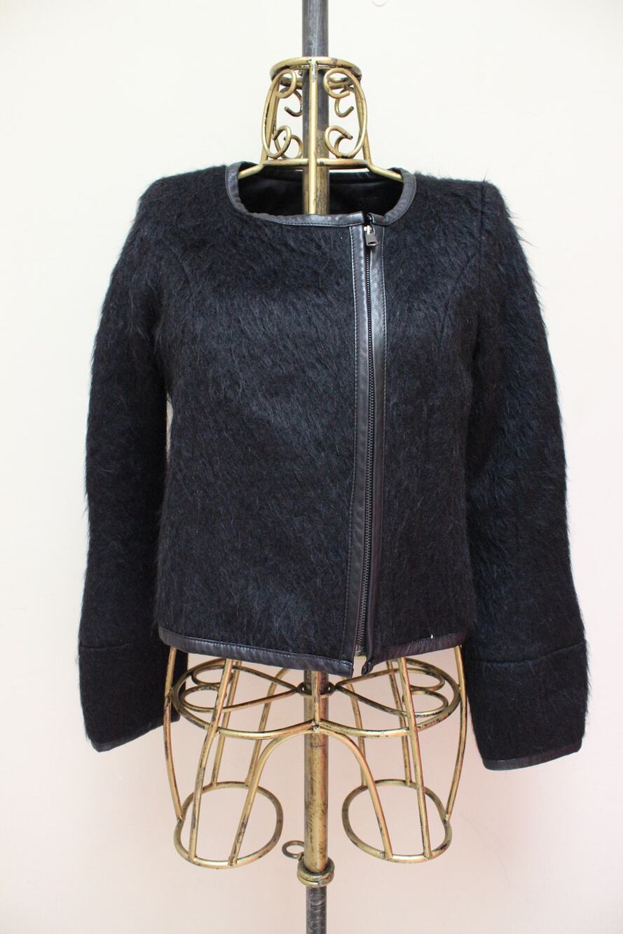 Smythe Black Mohair Fur Asymmetrical Blazer Jacket Size 6